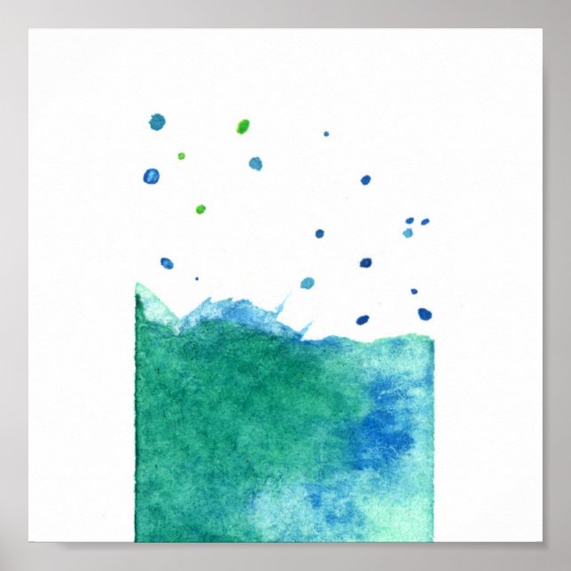ABSTRACT BLUE GREEN TURQUOISE WATERCOLOR SPLATTER POSTER (Front)