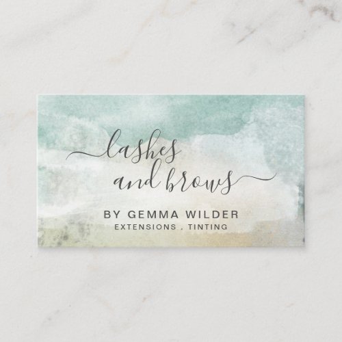Abstract Blue Green Watercolor Lash Brow Services  Business Card