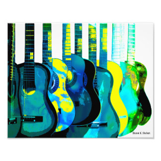 Abstract Blue Green & Yellow Guitars Art Print
