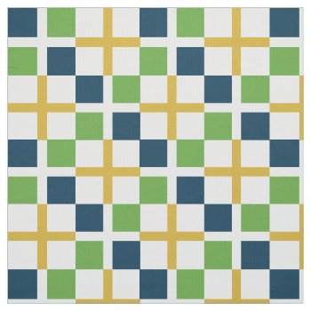 Abstract Blue Green Yellow Squares Pattern Fabric by wheresmymojo at Zazzle