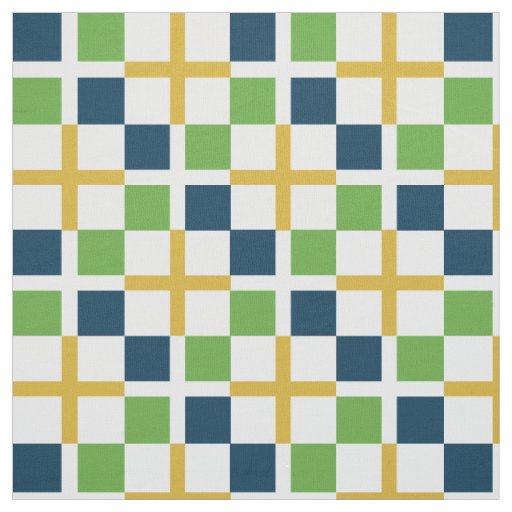Abstract Blue Green Yellow Squares Pattern Fabric