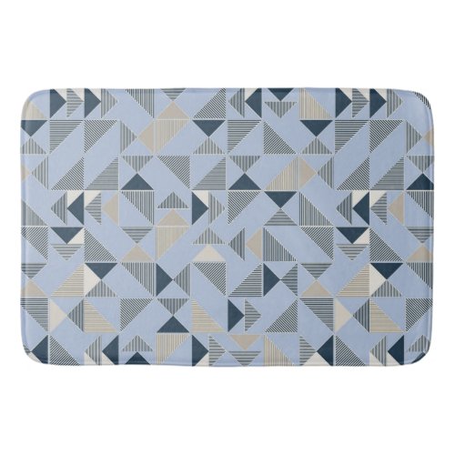 Abstract Blue Grey Geometric Pattern Bath Mat