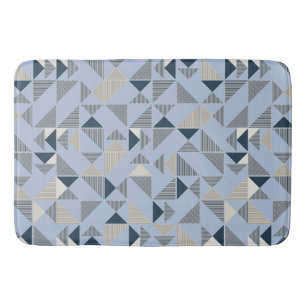 Abstract Blue Grey Geometric Pattern Bath Mat