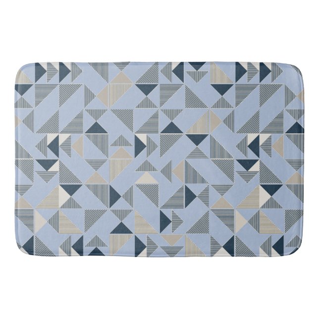 Abstract Blue Grey Geometric Pattern Bath Mat (Front)