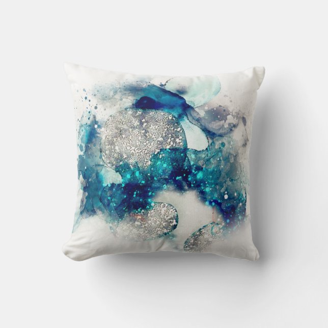 abstract blue grey throw pillow (Front)