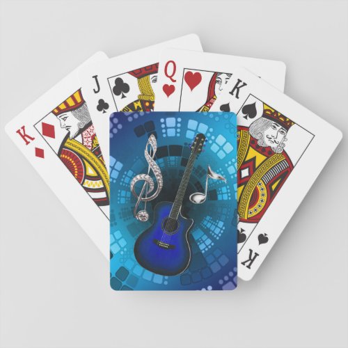Abstract Blue Guitar Silver Music Notes Playing Cards