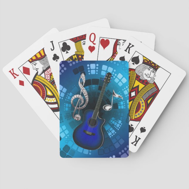 Abstract Blue Guitar Silver Music Notes Poker Cards (Back)