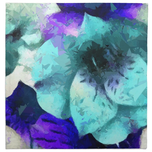 Abstract Blue Hibiscus Flower Cloth Napkin (Front)