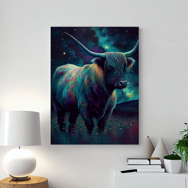 Abstract Blue Highland Cow Canvas Print (Creator Uploaded)