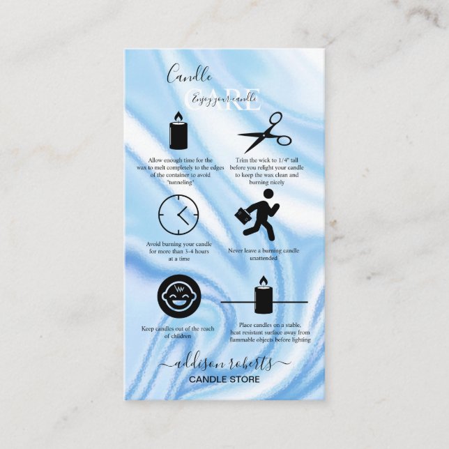 Abstract Blue Holographic Candle Care  Business Card (Front)
