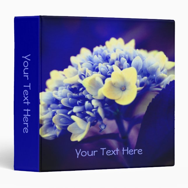 Abstract Blue Hydrangea Flower Personalized 3 Ring Binder (Front/Spine)