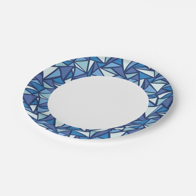 Abstract Blue Ice Crsytal Pattern Paper Plates (Angled)