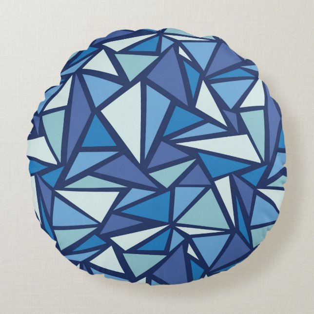 Abstract Blue Ice Crsytal Pattern Round Pillow (Front)