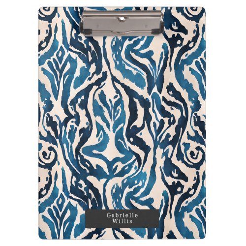 Abstract Blue Ikat Watercolor Pattern  Clipboard