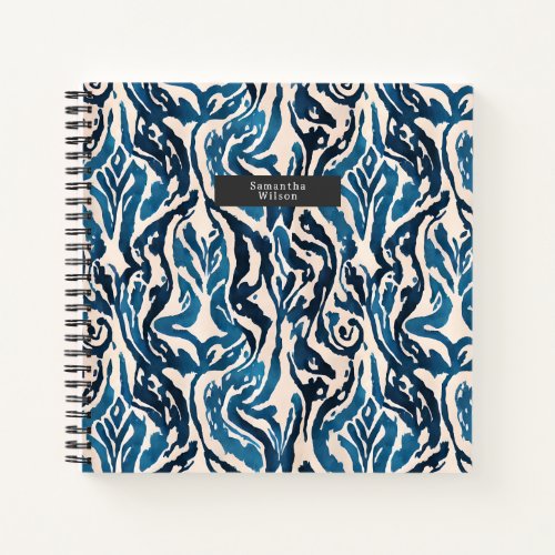 Abstract Blue Ikat Watercolor Pattern  Notebook