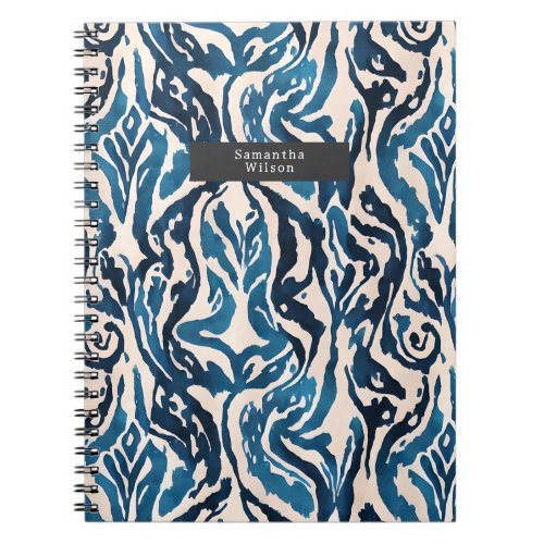 Abstract Blue Ikat Watercolor Pattern  Notebook