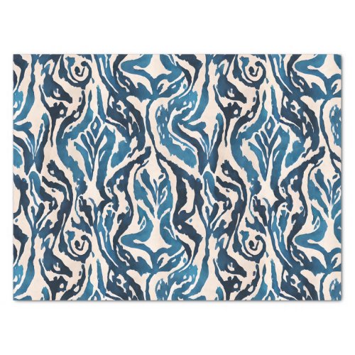 Abstract Blue Ikat Watercolor Pattern Tissue Paper