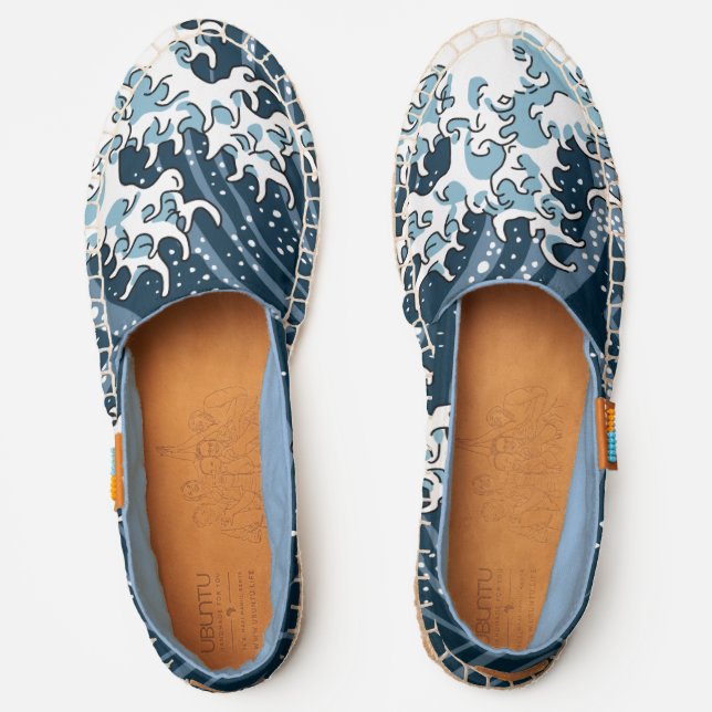 Abstract Blue Japanese Wave Pattern Espadrilles (Front)
