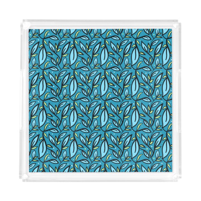 Abstract Blue Leaves Acrylic Tray (Front)