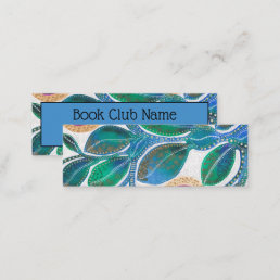 Abstract blue leaves watercolor, book mark calling card