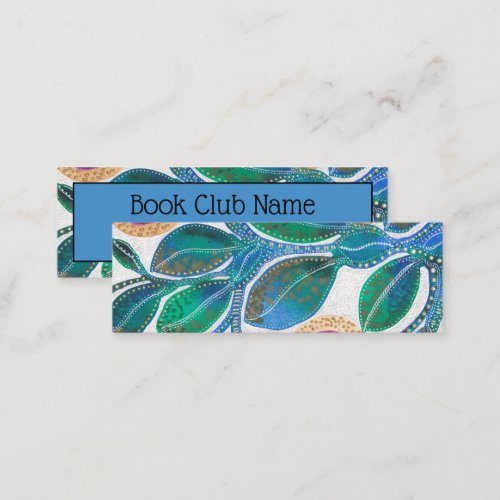 Abstract blue leaves watercolor book mark calling card