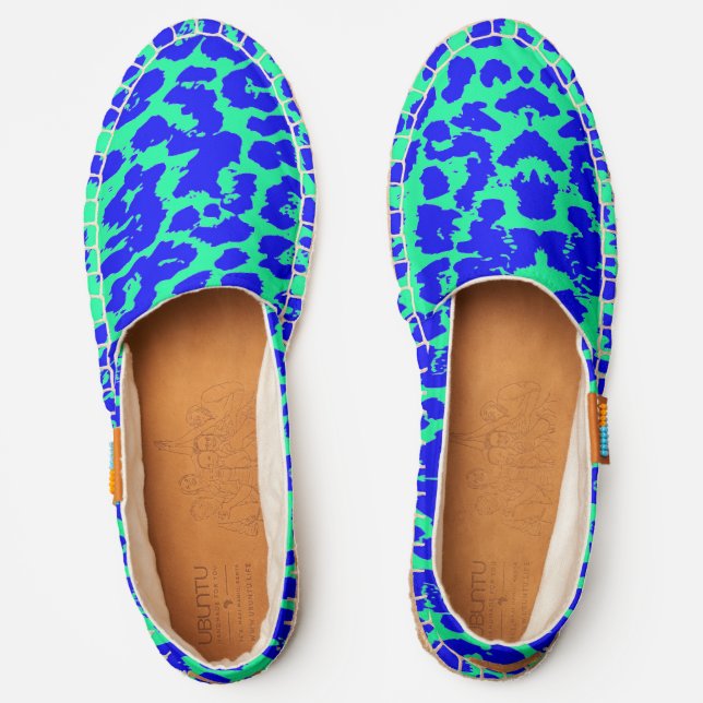 Abstract Blue Leopard Print Espadrilles (Front)