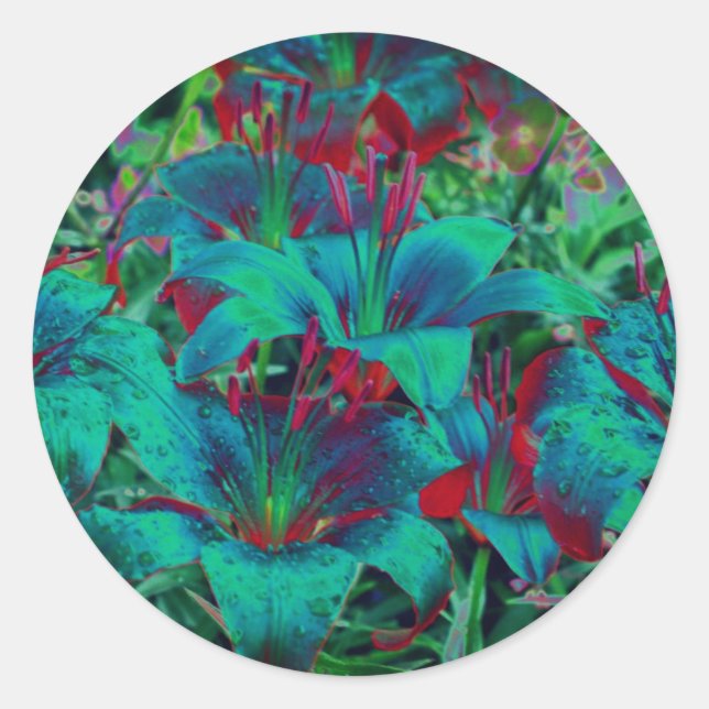 Abstract Blue Lily Flowers Classic Round Sticker (Front)