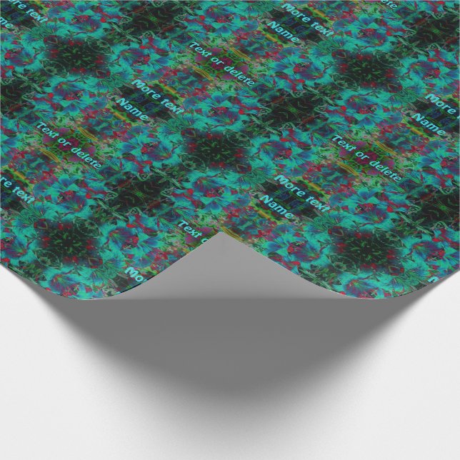 Abstract Blue Lily Flowers Raindrops Personalized Wrapping Paper (Corner)