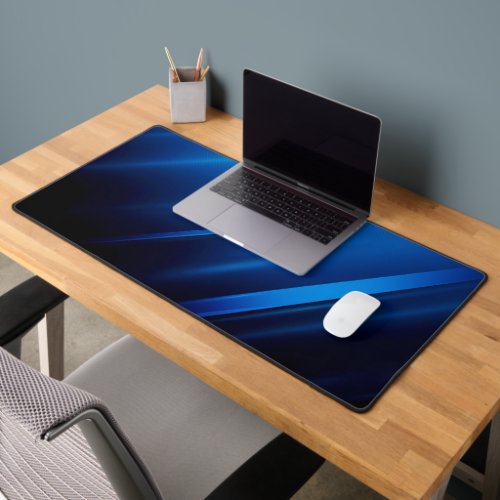 Abstract Blue Lines on Black Desk Mat