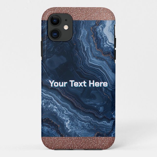 Abstract Blue Marble Art with Gold Glitter Accents Case-Mate iPhone Case (Back)