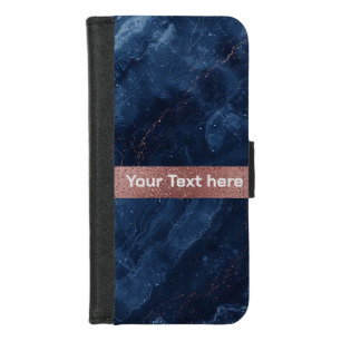 Abstract Blue Marble Art with Gold Glitter Accents iPhone 8/7 Wallet Case