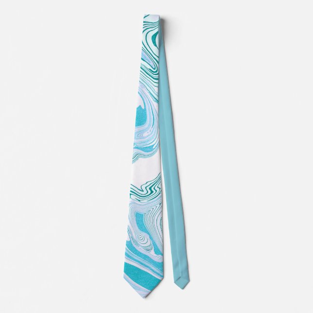 Abstract Blue Marble Stone Print Neck Tie (Front)