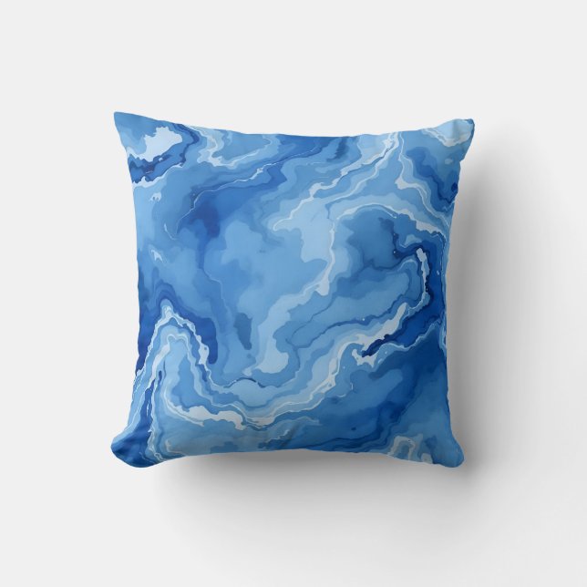 Abstract Blue Marble Swirl Pattern. Throw Pillow (Front)