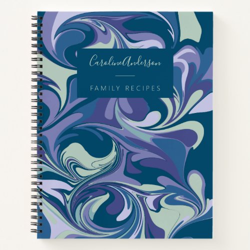 Abstract Blue Marble Swirl Personalized Recipe  Notebook