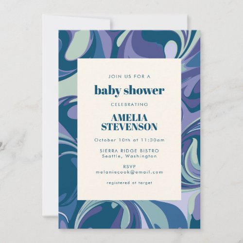 Abstract Blue Marble Swirl Stylish Baby Shower  Invitation