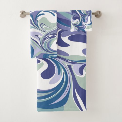 Abstract Blue Marble Swirl Stylish Personalized Bath Towel Set