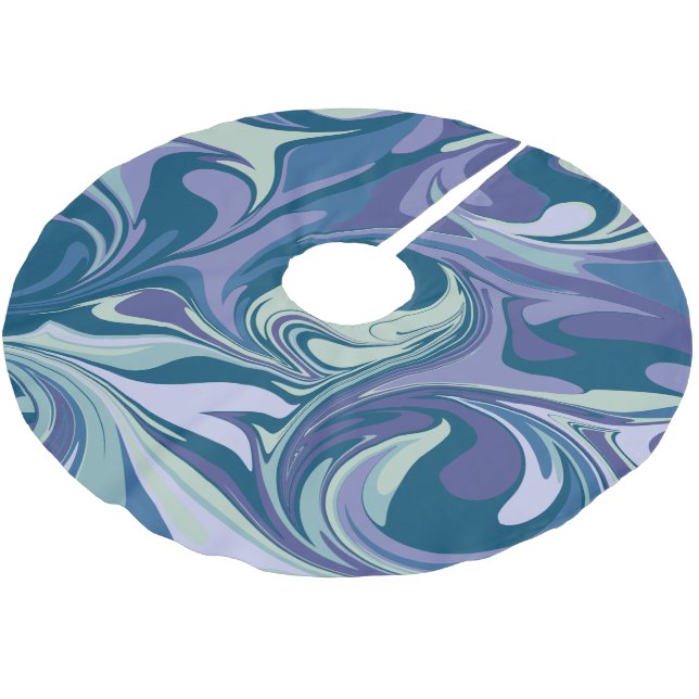 Abstract Blue Marble Swirl Stylish Personalized Brushed Polyester Tree Skirt (Angled)