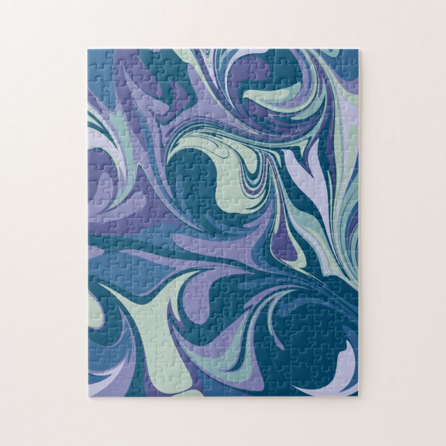 Abstract Blue Marble Swirl Stylish Personalized Jigsaw Puzzle (Vertical)