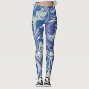 Abstract Blue Marble Swirl Stylish Personalized Leggings