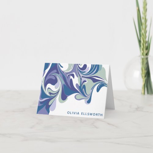 Abstract Blue Marble Swirl Stylish Personalized Note Card