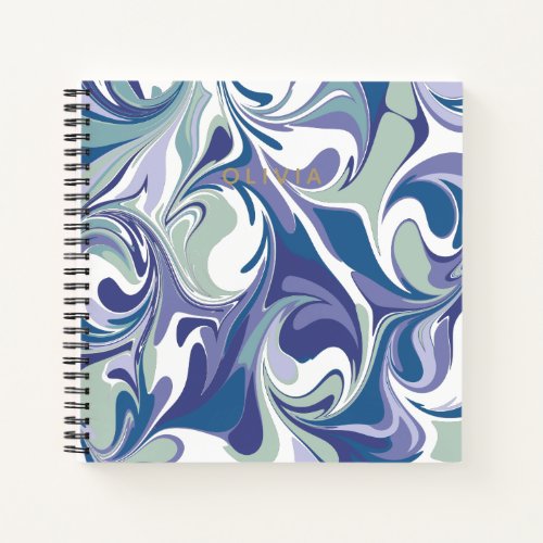 Abstract Blue Marble Swirl Stylish Personalized Notebook