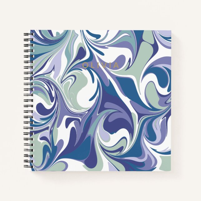 Abstract Blue Marble Swirl Stylish Personalized Notebook (Front)