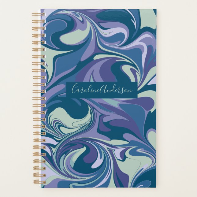 Abstract Blue Marble Swirl Stylish Personalized  Planner (Front)