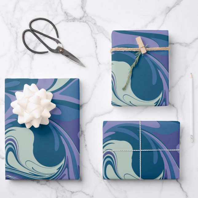 Abstract Blue Marble Swirl Stylish Personalized  Wrapping Paper Sheets (Front)