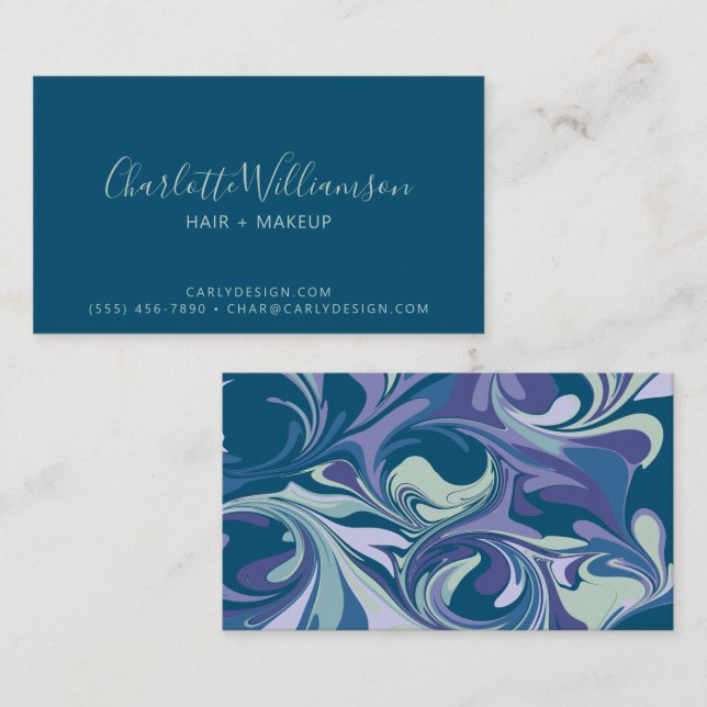 Abstract Blue Marble Swirl Stylish Trendy  Business Card (Front/Back)