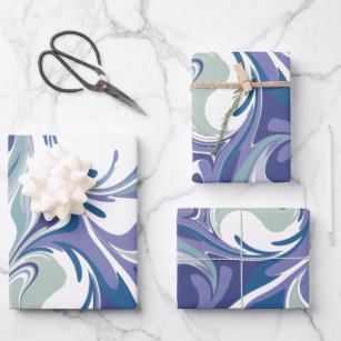 Abstract Blue Marble Swirls Pattern Wrapping Paper Sheets