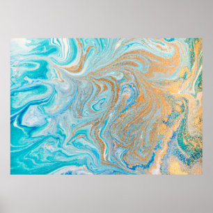 Abstract blue marble texture poster
