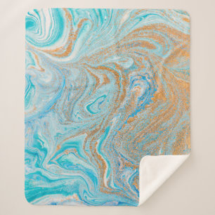 Abstract blue marble texture sherpa blanket