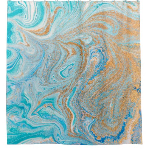 Abstract blue marble texture shower curtain