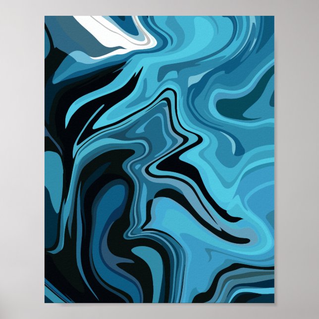 Abstract Blue Marble Wave Design Poster (Front)